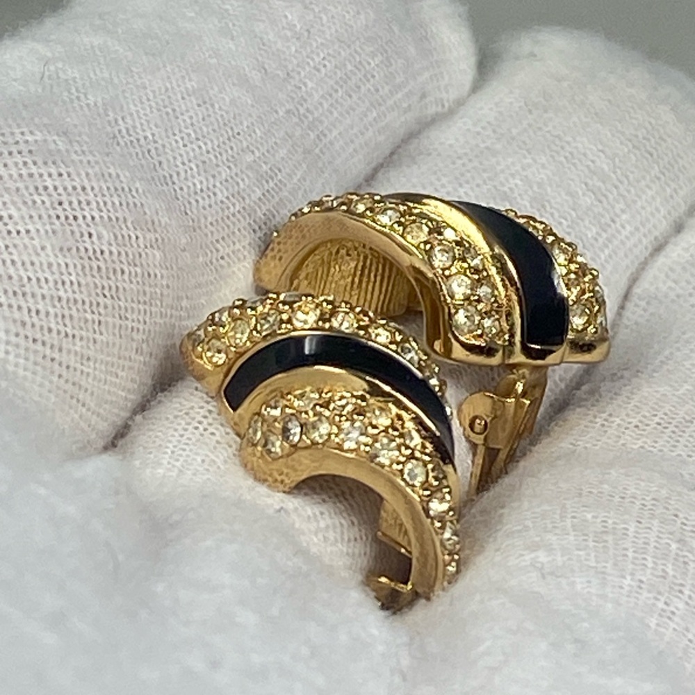 Christian DIOR Vintage earrings with crystals and black enamel - Picture 13 of 15